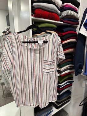 Liz Claiborne Striped Short Sleeve Tee in Red and Blue